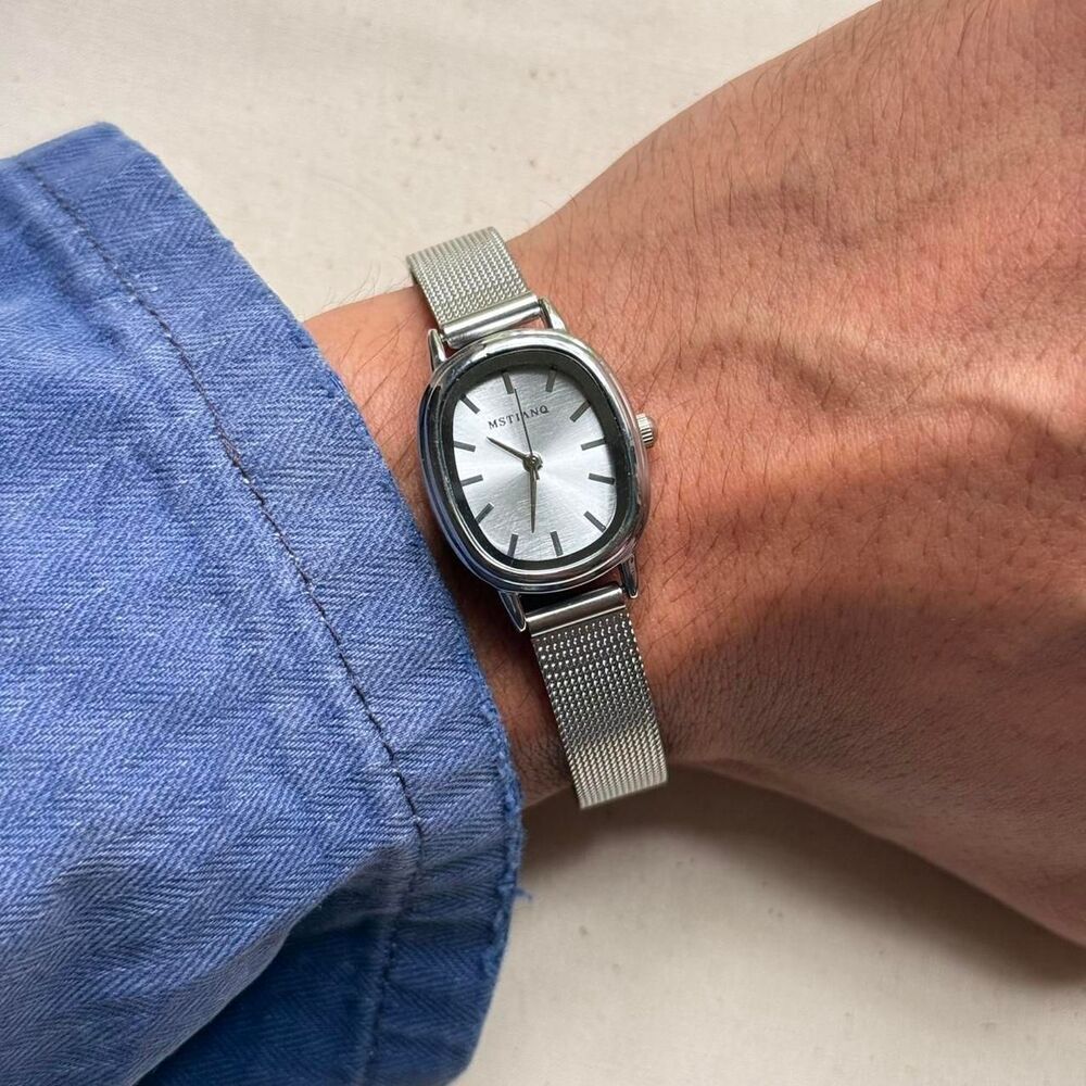 y2k silver round silver dial stainless steel quartz luxury watch